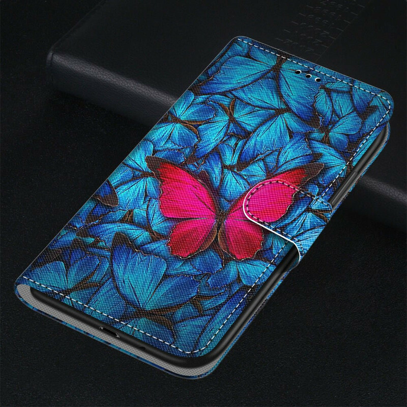 Housse Samsung Galaxy S21 5G Papillon Rouge Sur Fond Bleu Housse Samsung Galaxy S21 5G Papillon Rouge Sur Fond Bleu