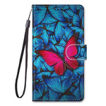 Housse Samsung Galaxy S21 5G Papillon Rouge Sur Fond Bleu Housse Samsung Galaxy S21 5G Papillon Rouge Sur Fond Bleu