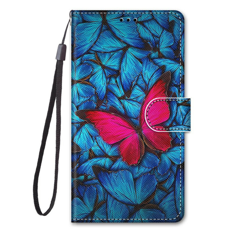 Housse Samsung Galaxy S21 5G Papillon Rouge Sur Fond Bleu Housse Samsung Galaxy S21 5G Papillon Rouge Sur Fond Bleu