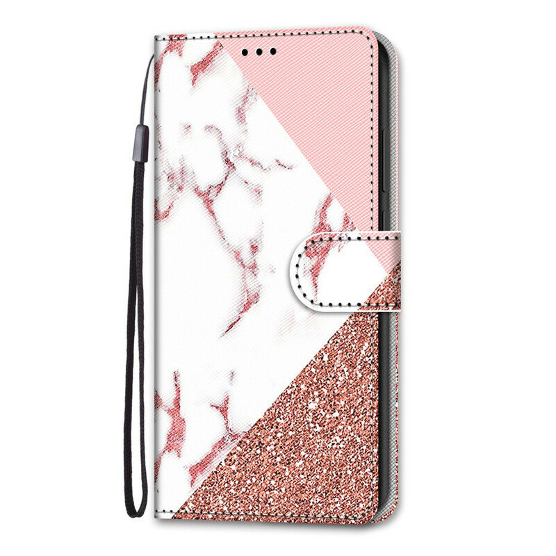 Housse Samsung Galaxy S21 5G Triangle en Marbre et Paillettes