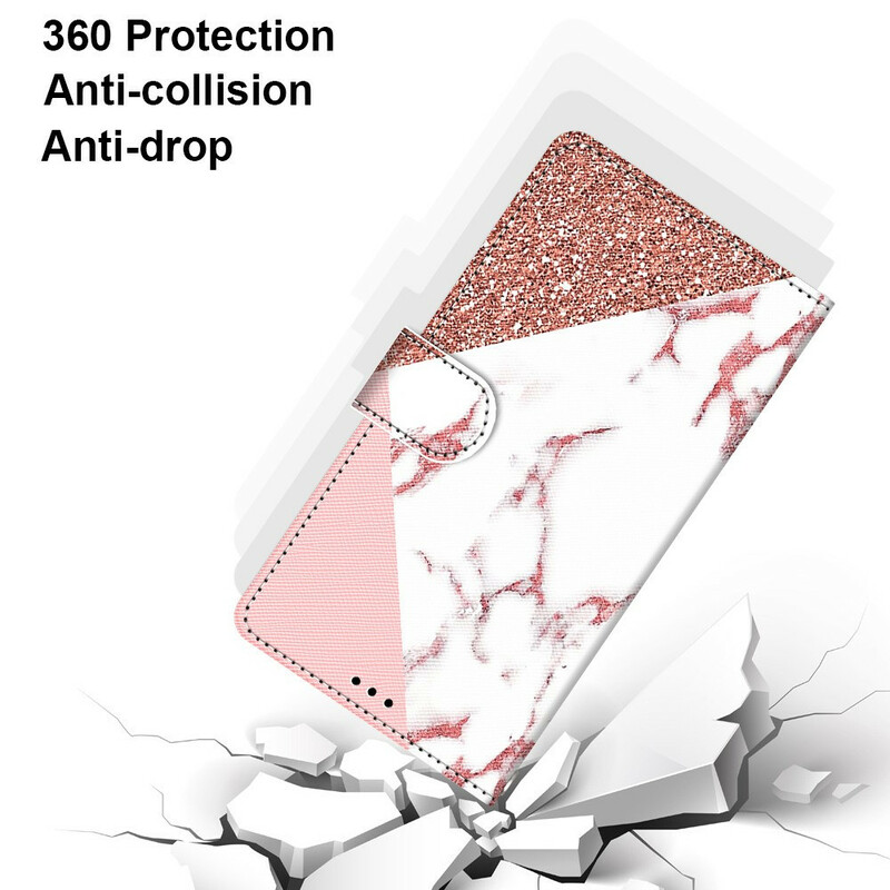 Housse Samsung Galaxy S21 5G Triangle en Marbre et Paillettes Housse Samsung Galaxy S21 5G Triangle en Marbre et Paillettes
