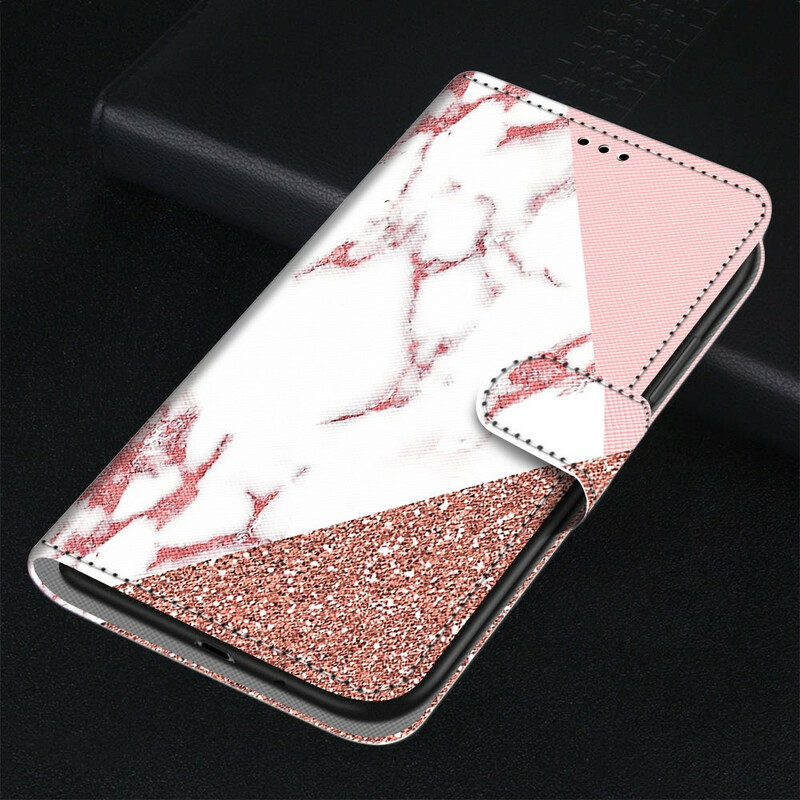 Housse Samsung Galaxy S21 5G Triangle en Marbre et Paillettes Housse Samsung Galaxy S21 5G Triangle en Marbre et Paillettes