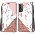 Housse Samsung Galaxy S21 5G Triangle en Marbre et Paillettes Housse Samsung Galaxy S21 5G Triangle en Marbre et Paillettes