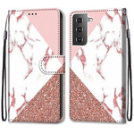 Housse Samsung Galaxy S21 5G Triangle en Marbre et Paillettes