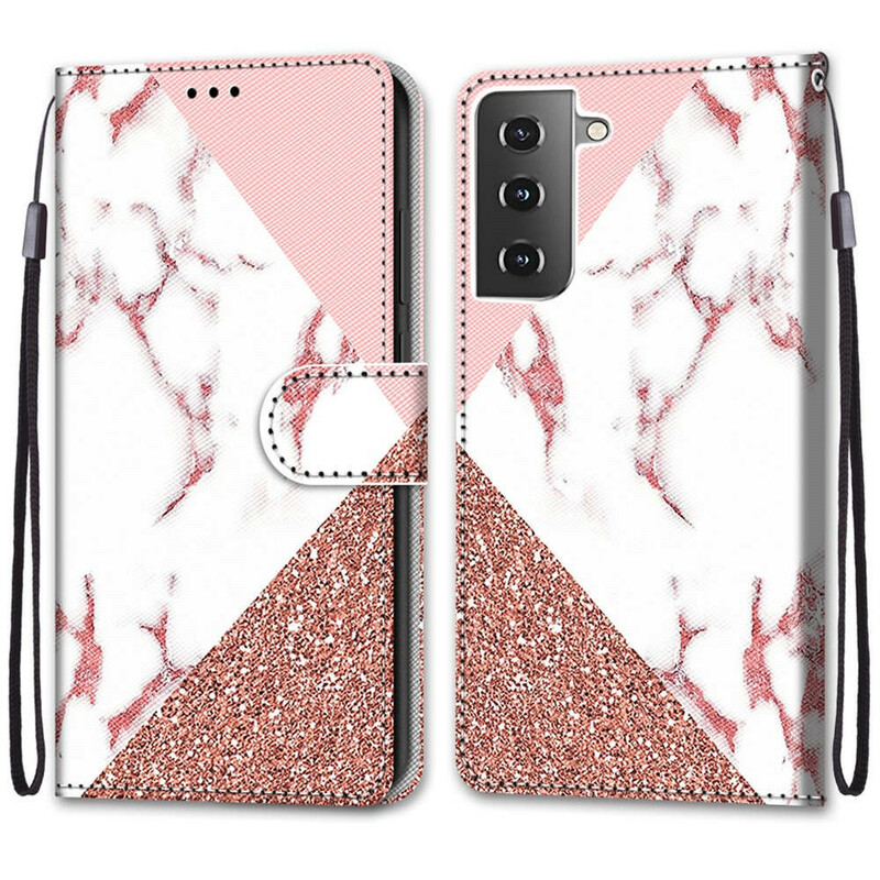 Housse Samsung Galaxy S21 5G Triangle en Marbre et Paillettes Housse Samsung Galaxy S21 5G Triangle en Marbre et Paillettes