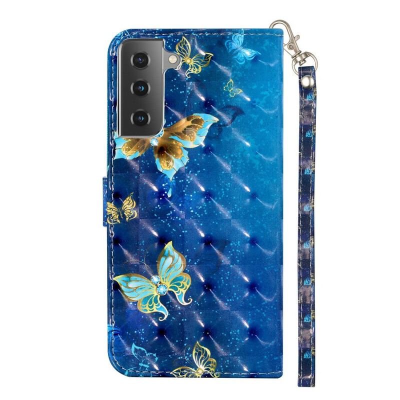 Housse Samsung Galaxy S21 5G Light Spot Papillons avec Lanière