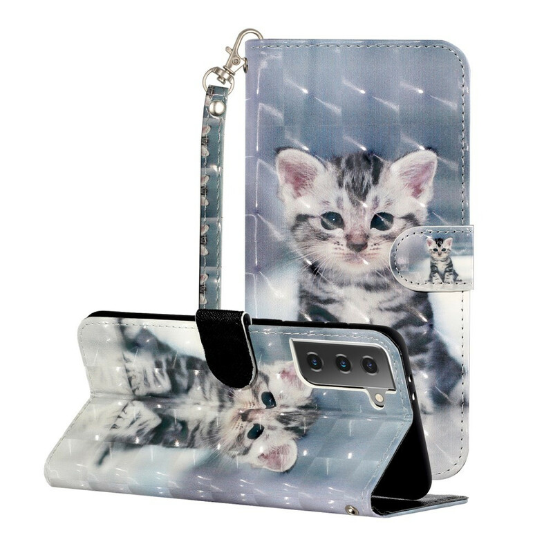 Housse Samsung Galaxy S21 5G Chaton Light Spots à Lanière Housse Samsung Galaxy S21 5G Chaton Light Spots à Lanière