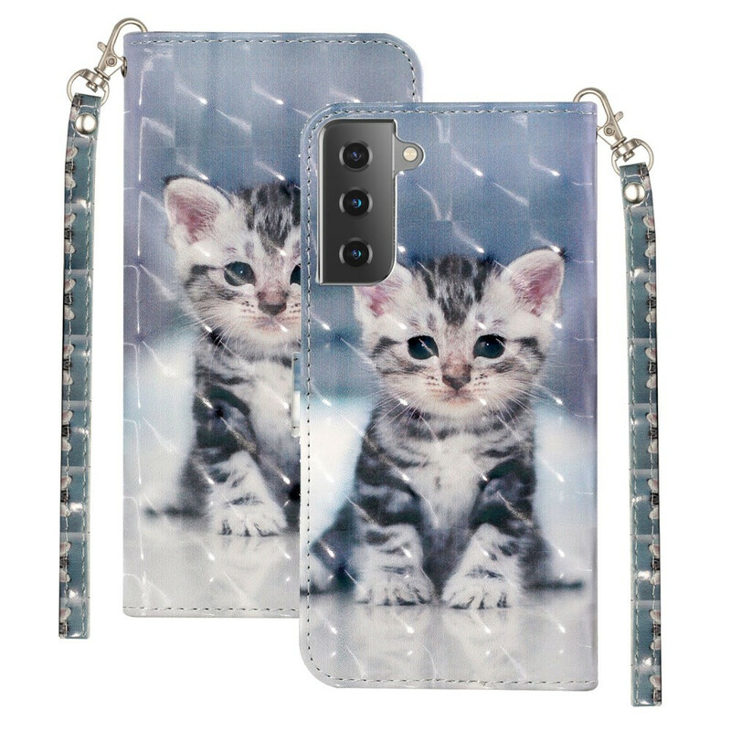 Housse Samsung Galaxy S21 5G Chaton Light Spots à Lanière Housse Samsung Galaxy S21 5G Chaton Light Spots à Lanière