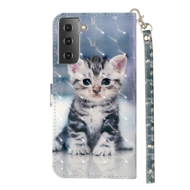 Housse Samsung Galaxy S21 5G Chaton Light Spots à Lanière Housse Samsung Galaxy S21 5G Chaton Light Spots à Lanière