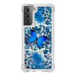 Coque Samsung Galaxy S21 5G Papillons Bleus Paillettes Coque Samsung Galaxy S21 5G Papillons Bleus Paillettes