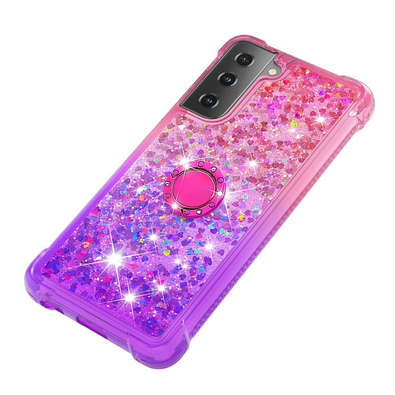 Coque Samsung Galaxy S21 5G Paillettes Anneau-Support