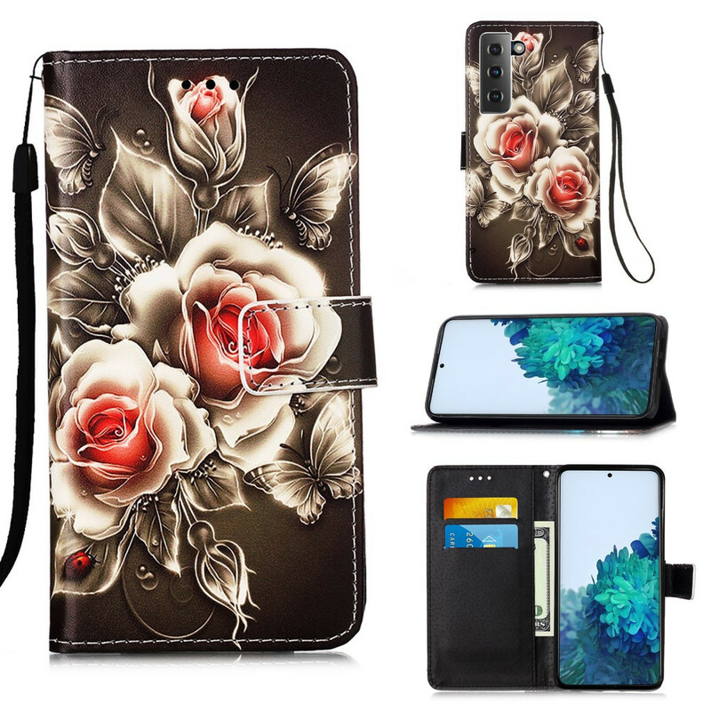 Housse Samsung Galaxy S21 5G Roses Dorées Housse Samsung Galaxy S21 5G Roses Dorées