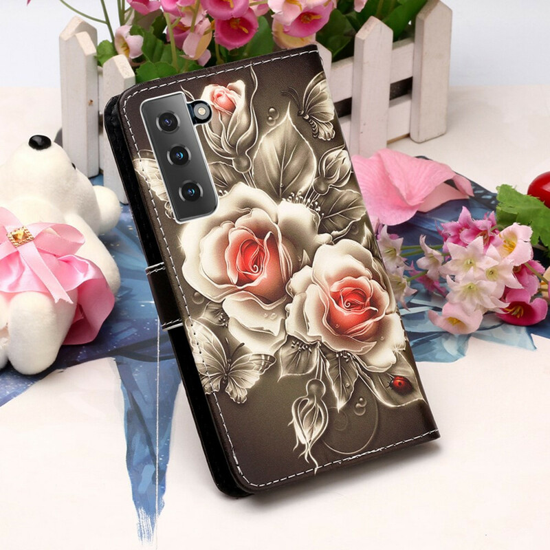 Housse Samsung Galaxy S21 5G Roses Dorées