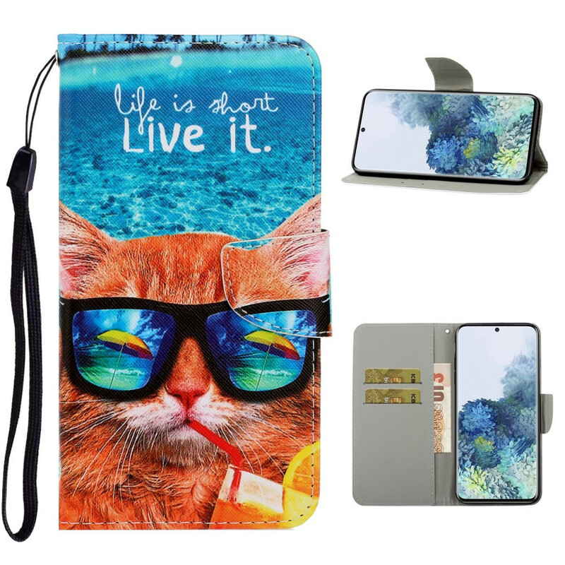 Housse Samsung Galaxy S21 5G Cat Live It à Lanière Housse Samsung Galaxy S21 5G Cat Live It à Lanière