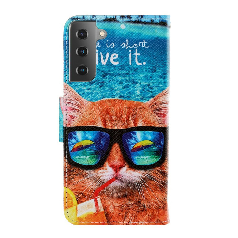 Housse Samsung Galaxy S21 5G Cat Live It à Lanière Housse Samsung Galaxy S21 5G Cat Live It à Lanière