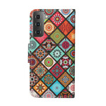 Housse Samsung Galaxy S21 Plus 5G Patchwork Mandalas avec Lanière