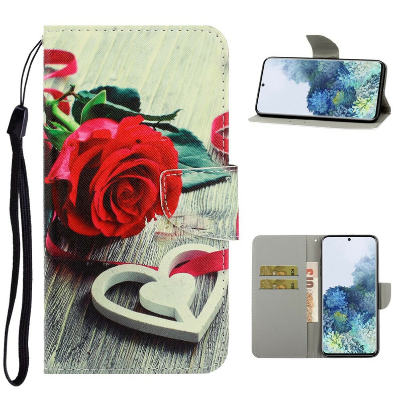 Housse Samsung Galaxy S21 Plus 5G Rose Romantique à Lanière Housse Samsung Galaxy S21 Plus 5G Rose Romantique à Lanière