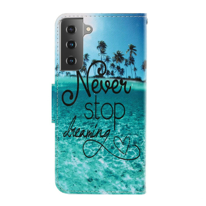 Housse Samsung Galaxy S21 Plus 5G Never Stop Dreaming Marine à Lanière Housse Samsung Galaxy S21 Plus 5G Never Stop Dreaming Marine à Lanière
