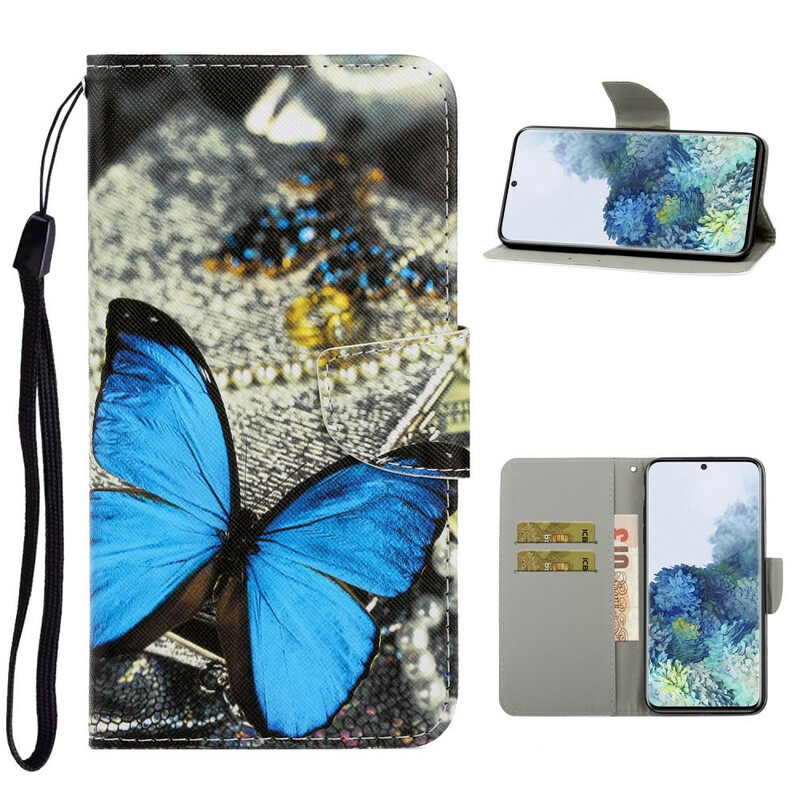 Housse Samsung Galaxy S21 5G Variations Papillons à Lanière