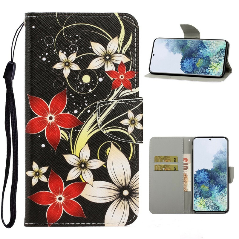 Housse Samsung Galaxy S21 5G Fleurs Colorées à Lanière Housse Samsung Galaxy S21 5G Fleurs Colorées à Lanière