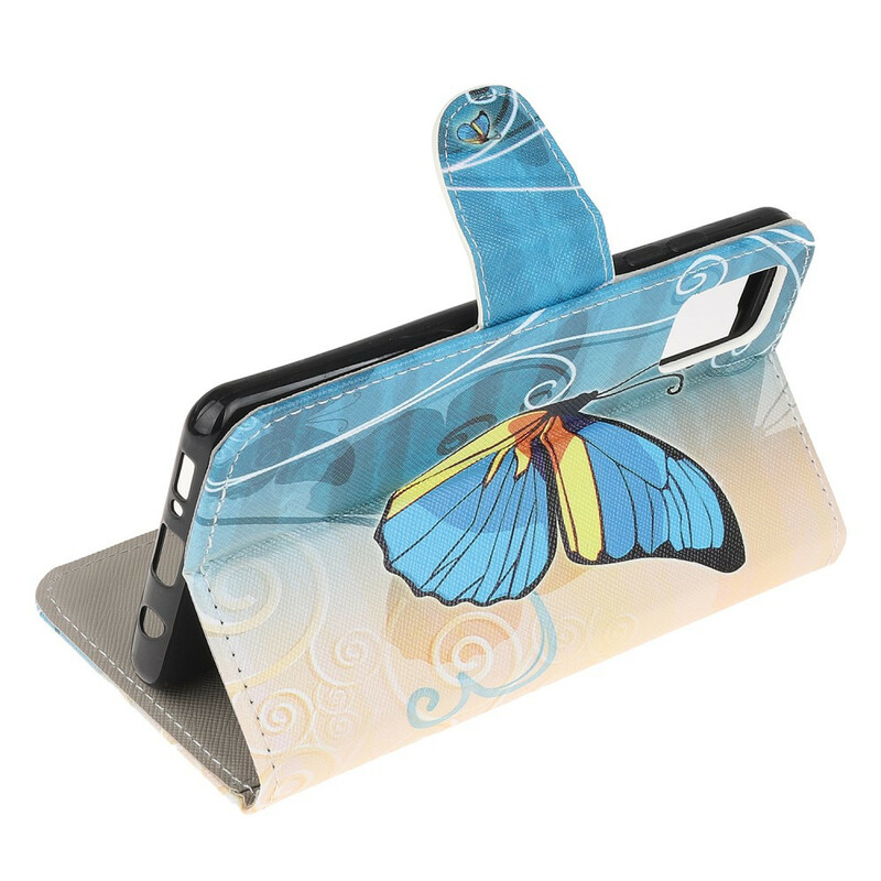 Housse Samsung Galaxy A52 5G Papillon Bleu et Jaune
