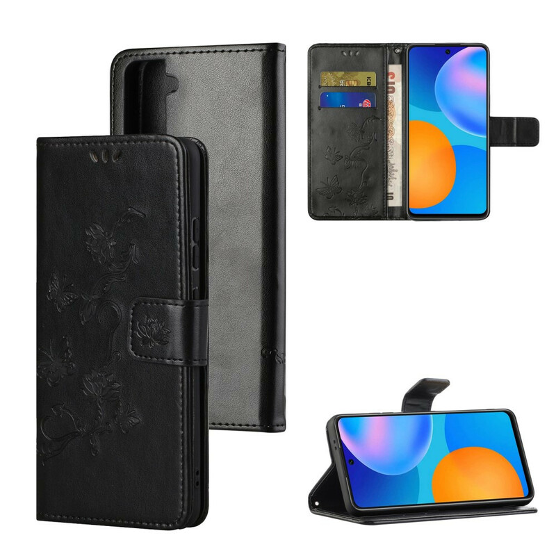 Housse Samsung Galaxy S21 5G Papillons Et Fleurs À Lanière Housse Samsung Galaxy S21 5G Papillons Et Fleurs À Lanière