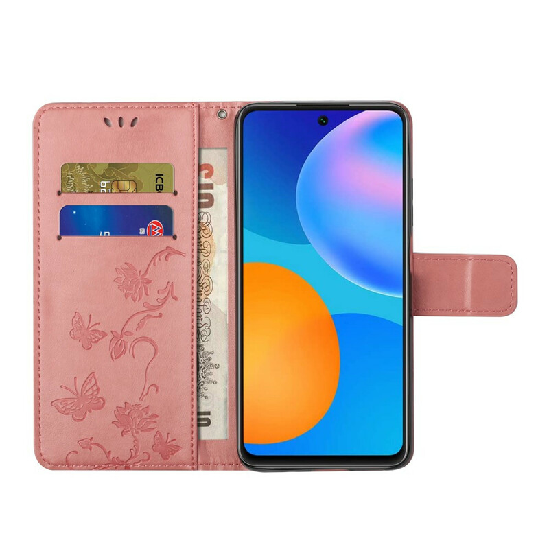 Housse Samsung Galaxy A72 5G Papillons Et Fleurs À Lanière