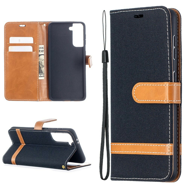 Housse Samsung Galaxy S21 5G Tissu et Effet Cuir à Lanière Housse Samsung Galaxy S21 5G Tissu et Effet Cuir à Lanière