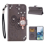 Housse Samsung Galaxy S21 5G Hibou Mandala et Breloque