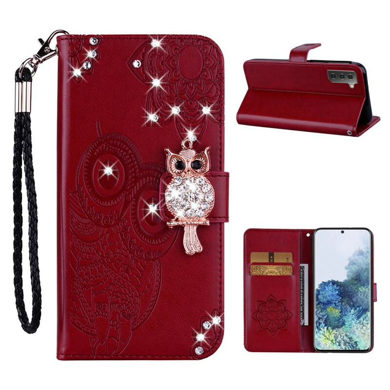 Housse Samsung Galaxy S21 5G Hibou Mandala et Breloque