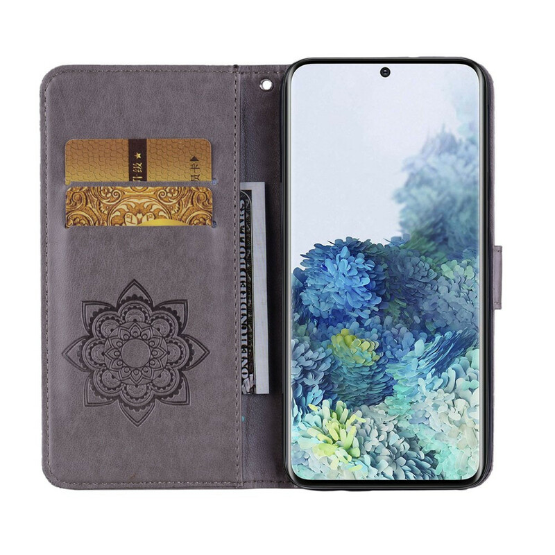 Housse Samsung Galaxy 21 5G Hibou Mandala et Lanière