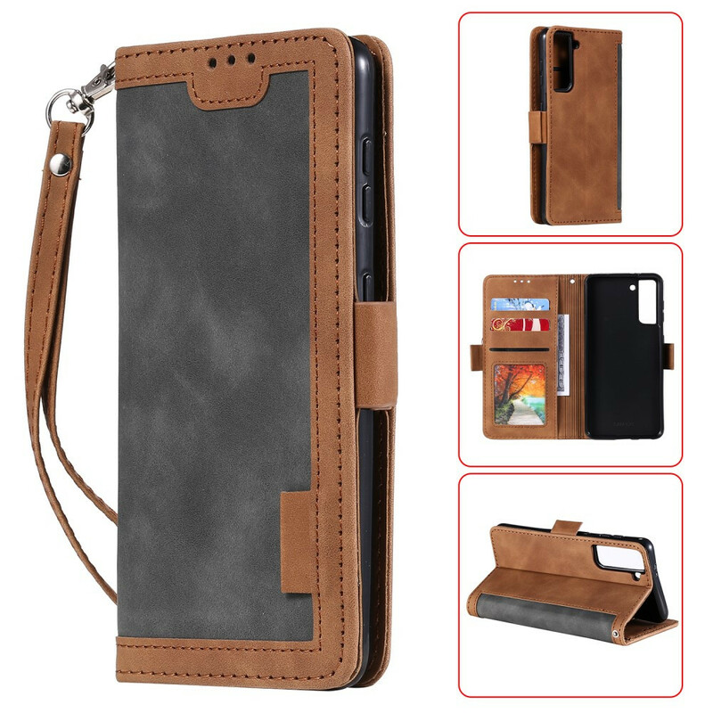 Housse Samsung Galaxy S21 5G Simili Cuir Bicolore Contours Renforcés