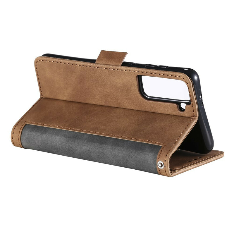 Housse Samsung Galaxy S21 5G Simili Cuir Bicolore Contours Renforcés